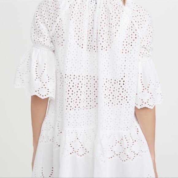 Playa Lucila white eyelet mini dress cover up, ellbow length puff sleeves,size M - Picture 3 of 13